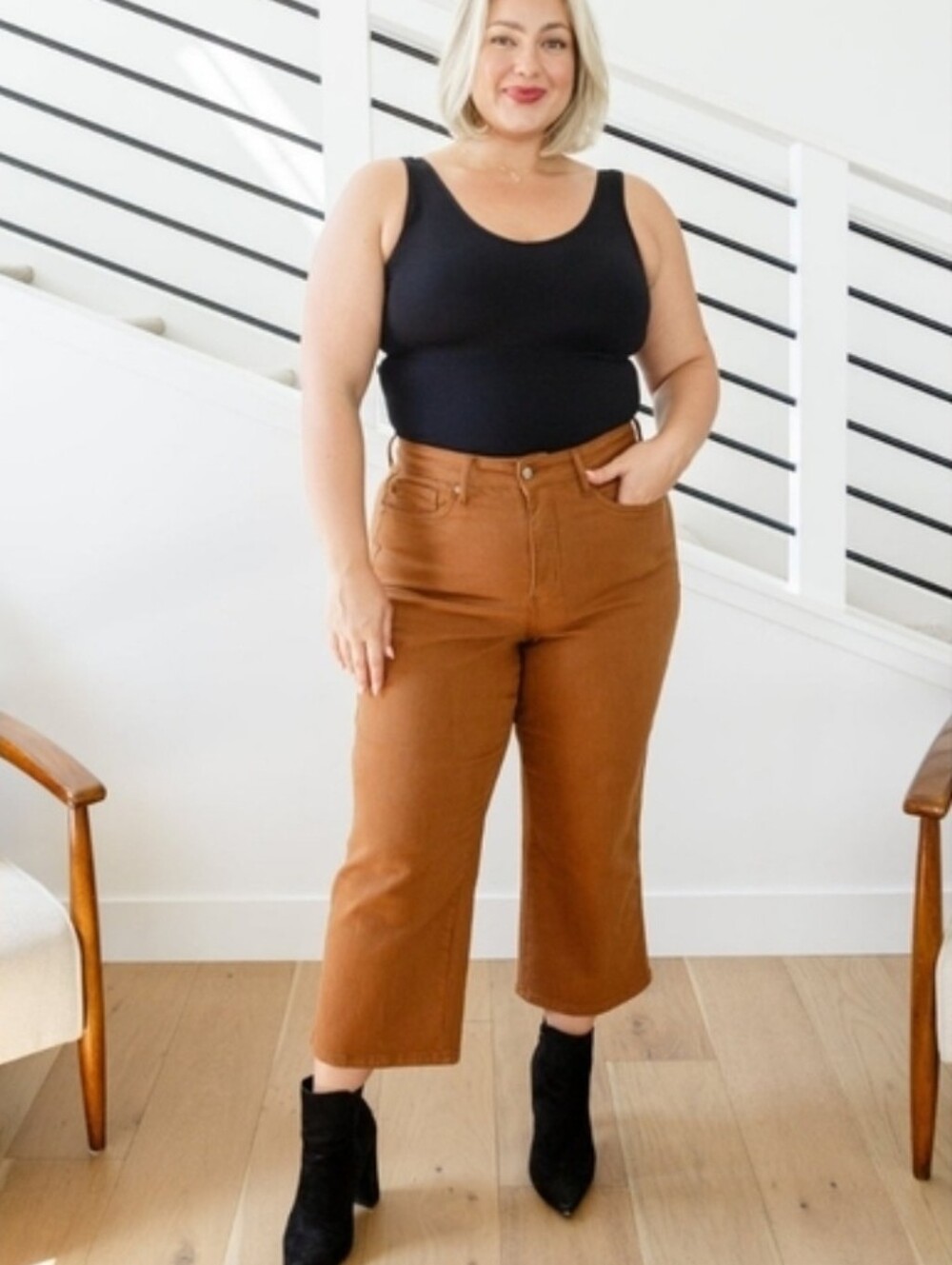 Judy Blue Camel High Rise Tummy‎ Contol Wide Crop Jeans